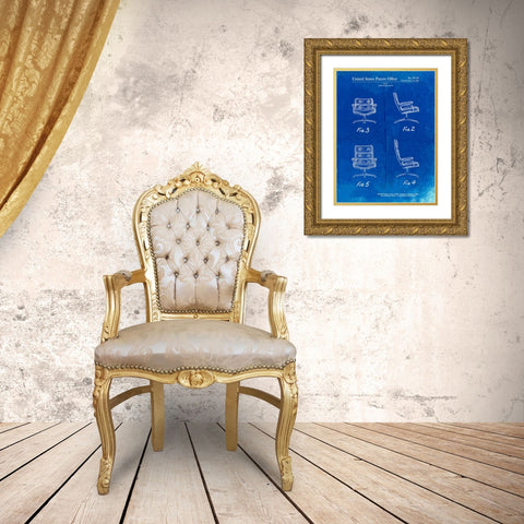 PP421-Faded Blueprint Eames Upholstered Chair Patent Poster Gold Ornate Wood Framed Art Print with Double Matting by Borders, Cole
