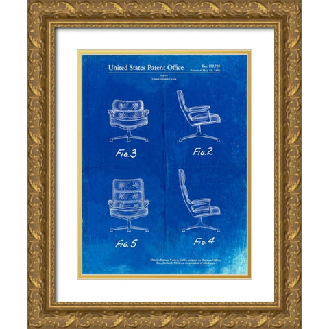 PP421-Faded Blueprint Eames Upholstered Chair Patent Poster Gold Ornate Wood Framed Art Print with Double Matting by Borders, Cole