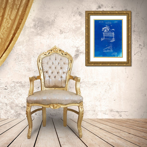 PP507-Faded Blueprint Equestrian Training Oxer Patent Poster Gold Ornate Wood Framed Art Print with Double Matting by Borders, Cole