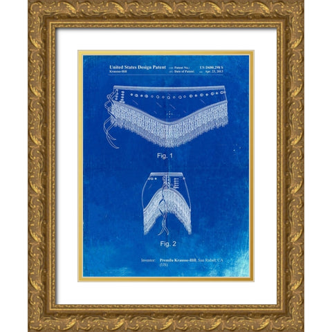 PP685-Faded Blueprint Belly Dancing Belt Poster Gold Ornate Wood Framed Art Print with Double Matting by Borders, Cole