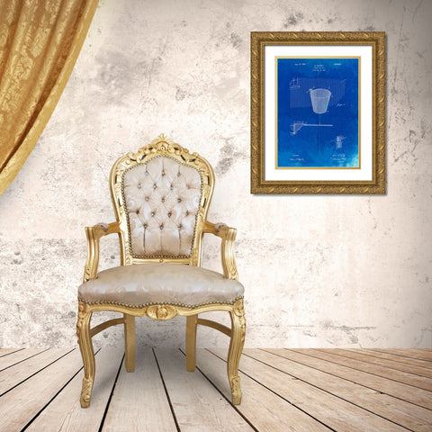 PP717-Faded Blueprint Basketball Goal Patent Poster Gold Ornate Wood Framed Art Print with Double Matting by Borders, Cole