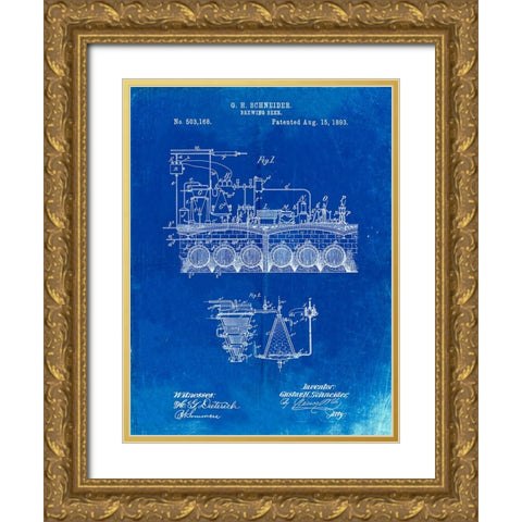 PP728-Faded Blueprint Beer Brewing Science 1893 Patent Poster Gold Ornate Wood Framed Art Print with Double Matting by Borders, Cole