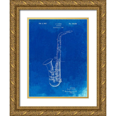 PP773-Faded Blueprint Conn A Melody Saxophone Patent Poster Gold Ornate Wood Framed Art Print with Double Matting by Borders, Cole