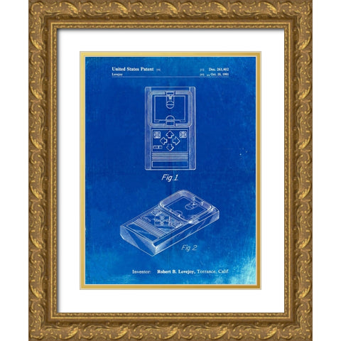 PP950-Faded Blueprint Mattel Electronic Basketball Game Patent Poster Gold Ornate Wood Framed Art Print with Double Matting by Borders, Cole