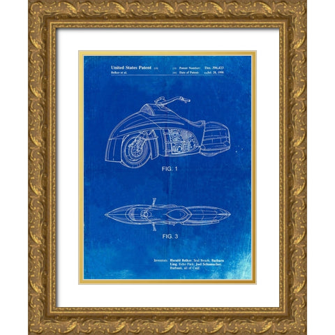 PP1015-Faded Blueprint Robin Motorcycle Patent Poster Gold Ornate Wood Framed Art Print with Double Matting by Borders, Cole