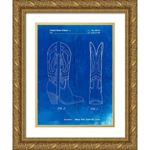 PP1098-Faded Blueprint Texas Boot Company 1983 Cowboy Boots Patent Poster Gold Ornate Wood Framed Art Print with Double Matting by Borders, Cole
