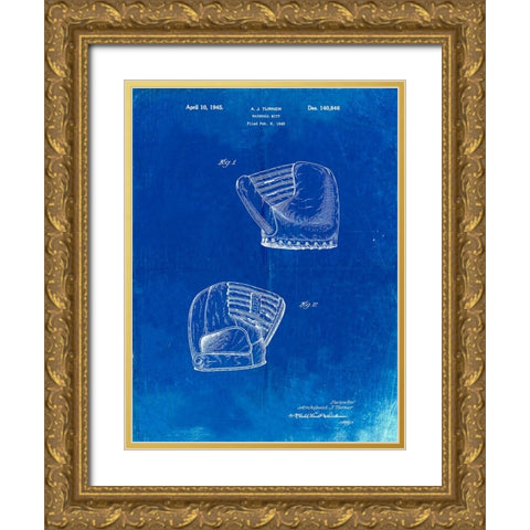 PP538-Faded Blueprint A.J. Turner Baseball Mitt Patent Poster Gold Ornate Wood Framed Art Print with Double Matting by Borders, Cole