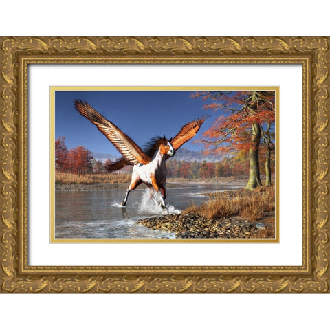 Autumn Pegasus Gold Ornate Wood Framed Art Print with Double Matting by Eskridge, Daniel