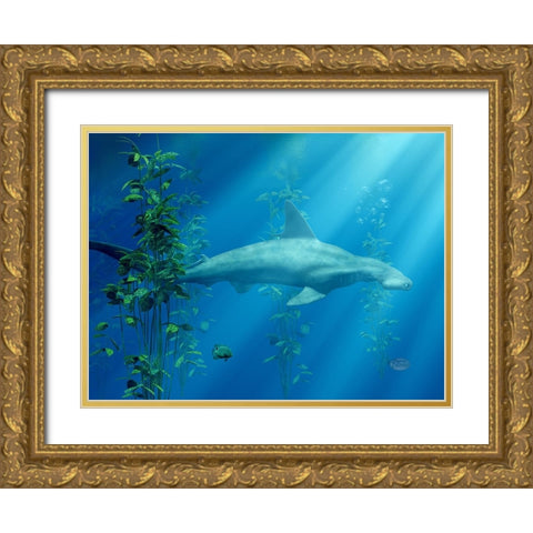 Hammer Head Among The Seaweed Gold Ornate Wood Framed Art Print with Double Matting by Eskridge, Daniel