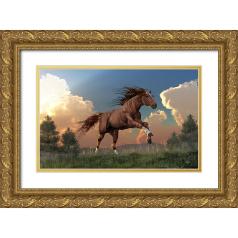 Running Free Gold Ornate Wood Framed Art Print with Double Matting by Eskridge, Daniel