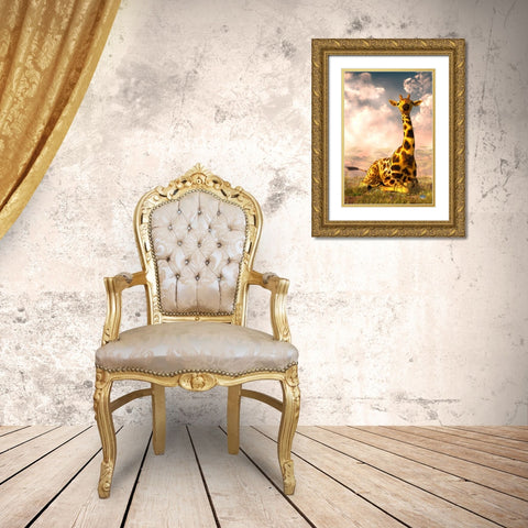 Sitting Giraffe Gold Ornate Wood Framed Art Print with Double Matting by Eskridge, Daniel