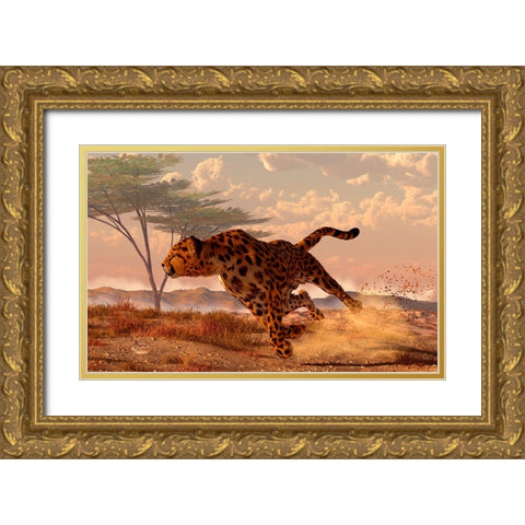 Speeding Cheetah Gold Ornate Wood Framed Art Print with Double Matting by Eskridge, Daniel