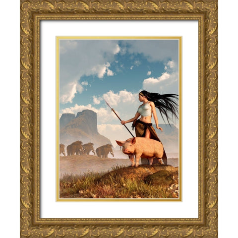 The Savage Hunting Pig Gold Ornate Wood Framed Art Print with Double Matting by Eskridge, Daniel