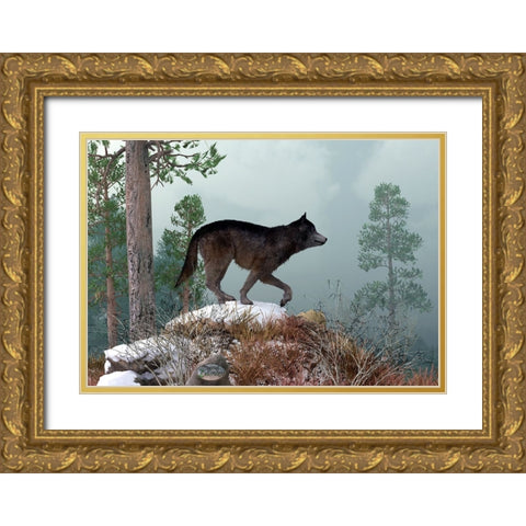 Winter Wolf Gold Ornate Wood Framed Art Print with Double Matting by Eskridge, Daniel