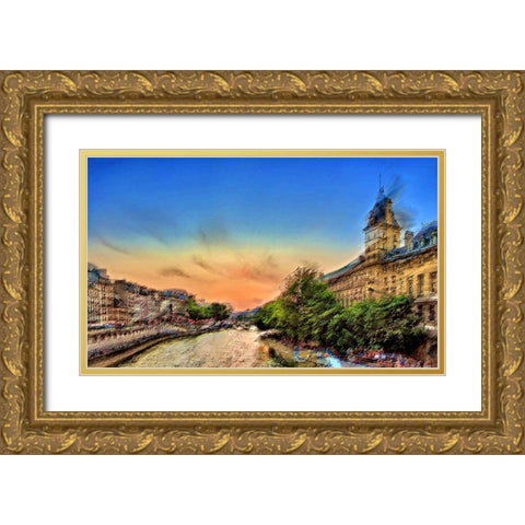 River Seine A Gold Ornate Wood Framed Art Print with Double Matting by Manlove, David