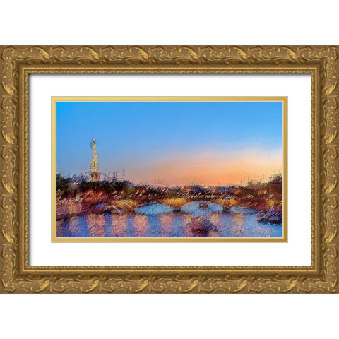 Seine Eiffle Paris A Gold Ornate Wood Framed Art Print with Double Matting by Manlove, David