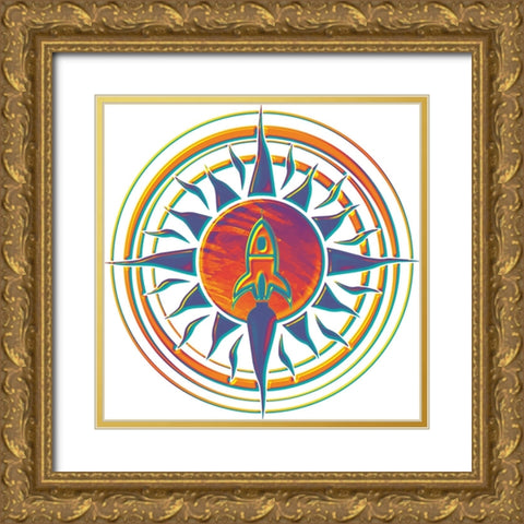 Tempered Rocket Sun 2 Gold Ornate Wood Framed Art Print with Double Matting by Manlove, David