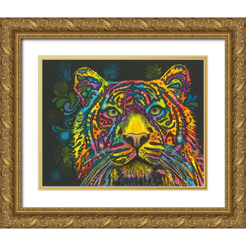 Tiger Gold Ornate Wood Framed Art Print with Double Matting by Dean Russo Collection