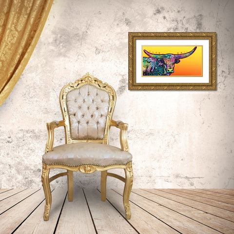 Longhorn Gold Ornate Wood Framed Art Print with Double Matting by Dean Russo Collection