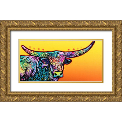 Longhorn Gold Ornate Wood Framed Art Print with Double Matting by Dean Russo Collection