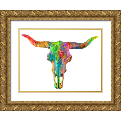 Longhorn Gold Ornate Wood Framed Art Print with Double Matting by Dean Russo Collection