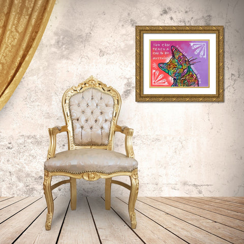 You can teach a cat Gold Ornate Wood Framed Art Print with Double Matting by Dean Russo Collection