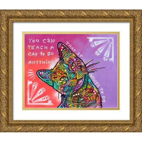 You can teach a cat Gold Ornate Wood Framed Art Print with Double Matting by Dean Russo Collection