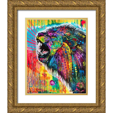 South African Lion Gold Ornate Wood Framed Art Print with Double Matting by Dean Russo Collection