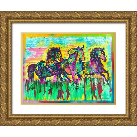 Three Horses Gold Ornate Wood Framed Art Print with Double Matting by Dean Russo Collection