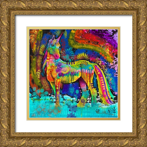 Oddesy Unicorn Gold Ornate Wood Framed Art Print with Double Matting by Dean Russo Collection