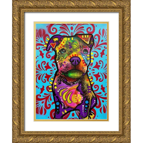 Pittie Pup Gold Ornate Wood Framed Art Print with Double Matting by Dean Russo Collection