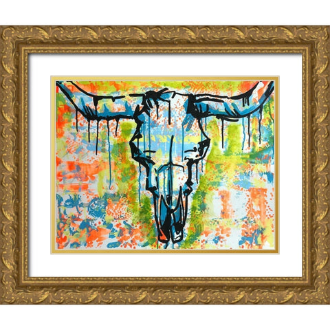 Bull Skull Gold Ornate Wood Framed Art Print with Double Matting by Dean Russo Collection