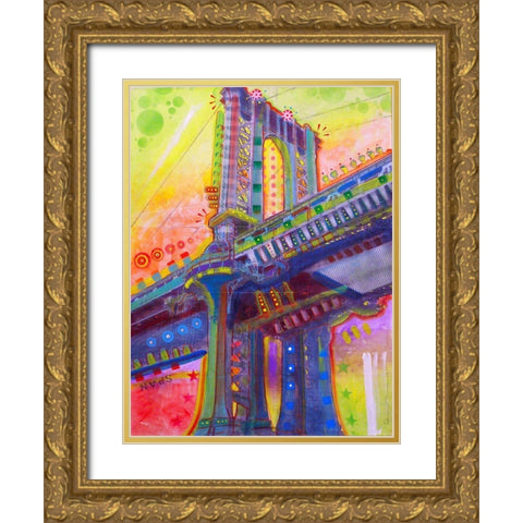 Manhattan Bridge Gold Ornate Wood Framed Art Print with Double Matting by Dean Russo Collection