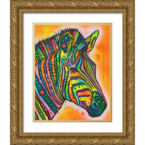 Zebra Gold Ornate Wood Framed Art Print with Double Matting by Dean Russo Collection
