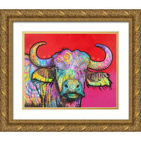 Wildebeest Gold Ornate Wood Framed Art Print with Double Matting by Dean Russo Collection