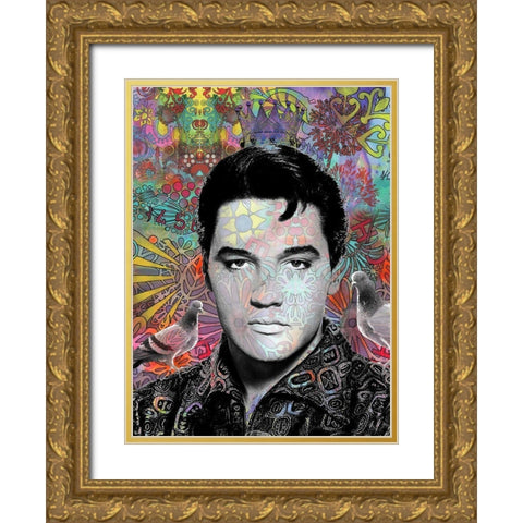 King Elvis Gold Ornate Wood Framed Art Print with Double Matting by Dean Russo Collection
