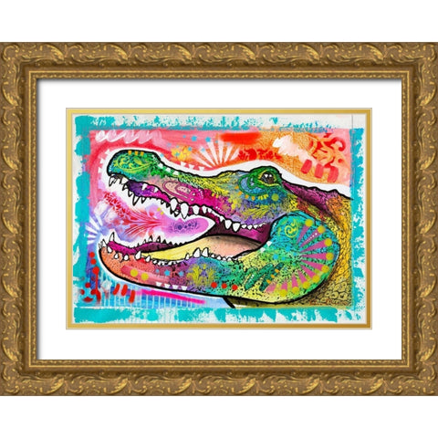 Alligator 3 Gold Ornate Wood Framed Art Print with Double Matting by Dean Russo Collection