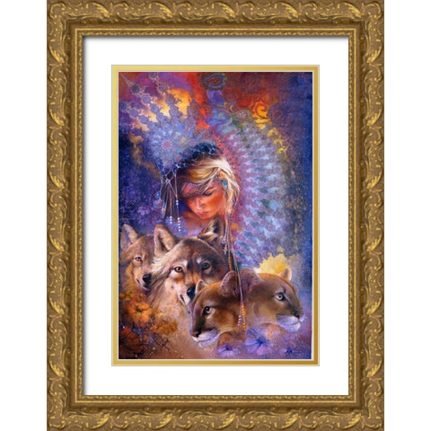 Iris Gold Ornate Wood Framed Art Print with Double Matting by Lund, Denton