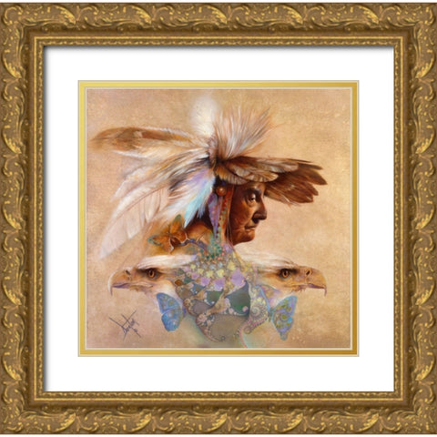 Feathers And Wings Gold Ornate Wood Framed Art Print with Double Matting by Lund, Denton