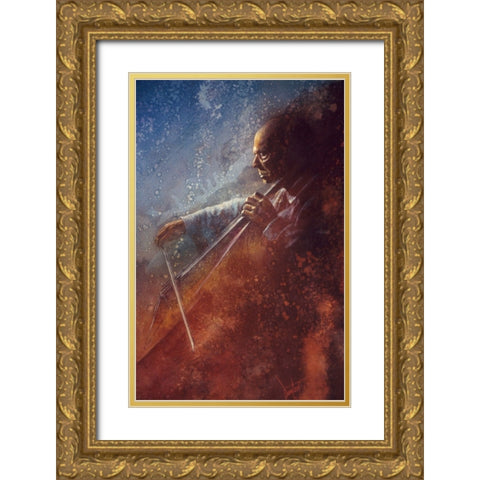 The Cello Player Gold Ornate Wood Framed Art Print with Double Matting by Lund, Denton