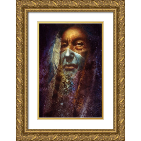 Gray Feather Gold Ornate Wood Framed Art Print with Double Matting by Lund, Denton