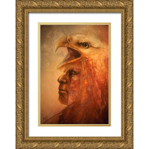 War Eagle Gold Ornate Wood Framed Art Print with Double Matting by Lund, Denton