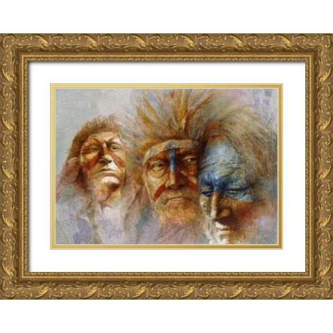 Three Chiefs Gold Ornate Wood Framed Art Print with Double Matting by Lund, Denton