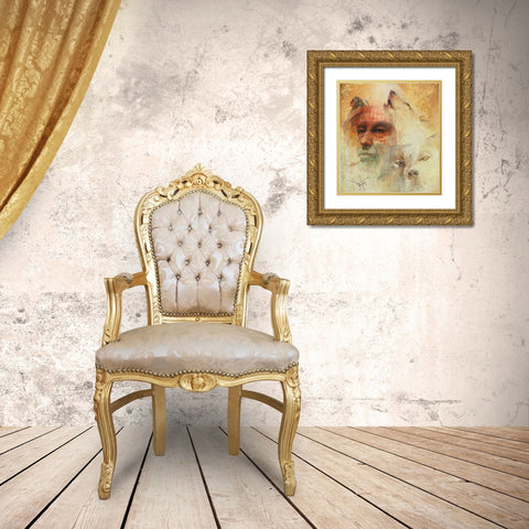 Call Of The White Wolf Gold Ornate Wood Framed Art Print with Double Matting by Lund, Denton
