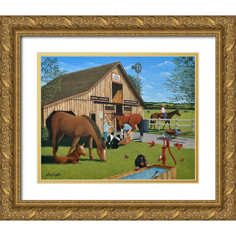 Old Town Stables Gold Ornate Wood Framed Art Print with Double Matting by Engler, Don