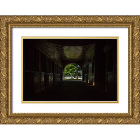 Horse Farm Barn (Inside And Out) Gold Ornate Wood Framed Art Print with Double Matting by Galloimages Online