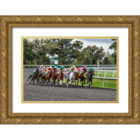 Into The Home Stretch Gold Ornate Wood Framed Art Print with Double Matting by Galloimages Online