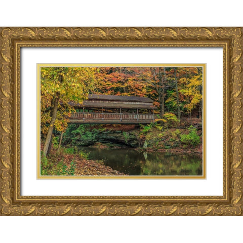 Mill Creek Covered Bridge 2 Gold Ornate Wood Framed Art Print with Double Matting by Galloimages Online