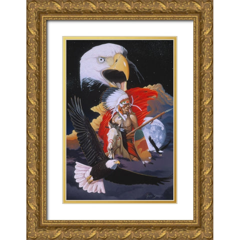 Eagle Warrior Gold Ornate Wood Framed Art Print with Double Matting by Stevenson, Graeme