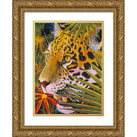 Jaguar Jungle Gold Ornate Wood Framed Art Print with Double Matting by Stevenson, Graeme